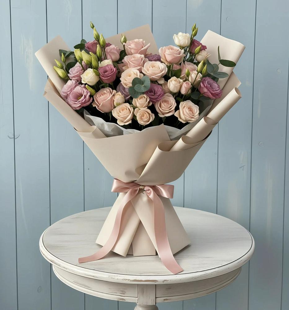 Букет цветов из: Розы и Лизиантусы в Бирске