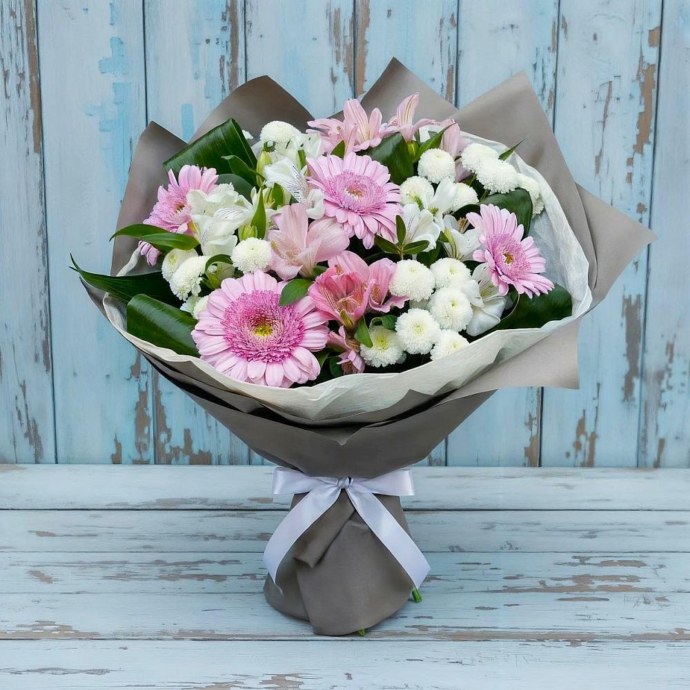 Букет цветов из: Герберы, Альстромерии и Хризантемы в Бирске